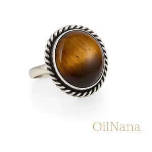 Hand Crafted Silver Plated Tiger’s Eye Dainty Ring Size 6 Gift Box